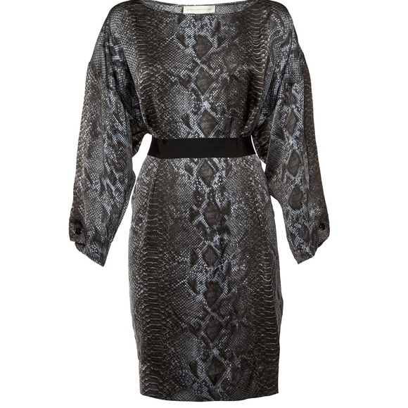 Stella McCartney Grey Snake Print 100% Silk Satin Mini Dress Size 38 US Small - Picture 1 of 8